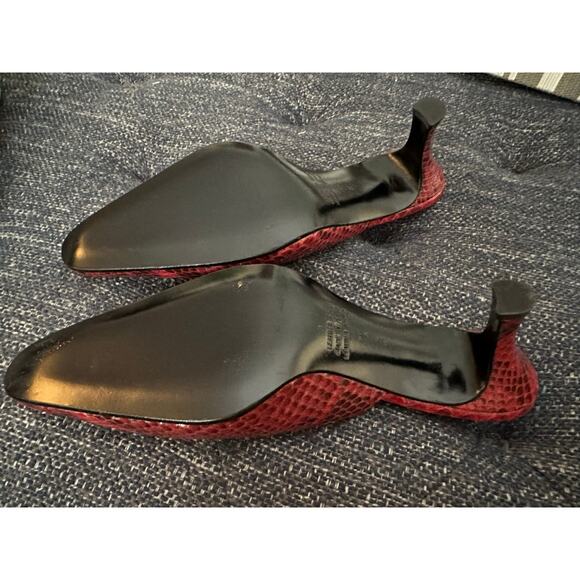 Vintage Leather Saks Fifth Avenue Folio Collection Red Snakeskin Buckle Mules - Picture 5 of 5